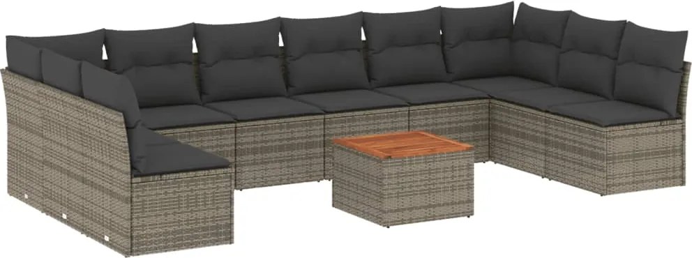 vidaXL Set canapele de grădină cu perne, 11 piese, gri, poliratan