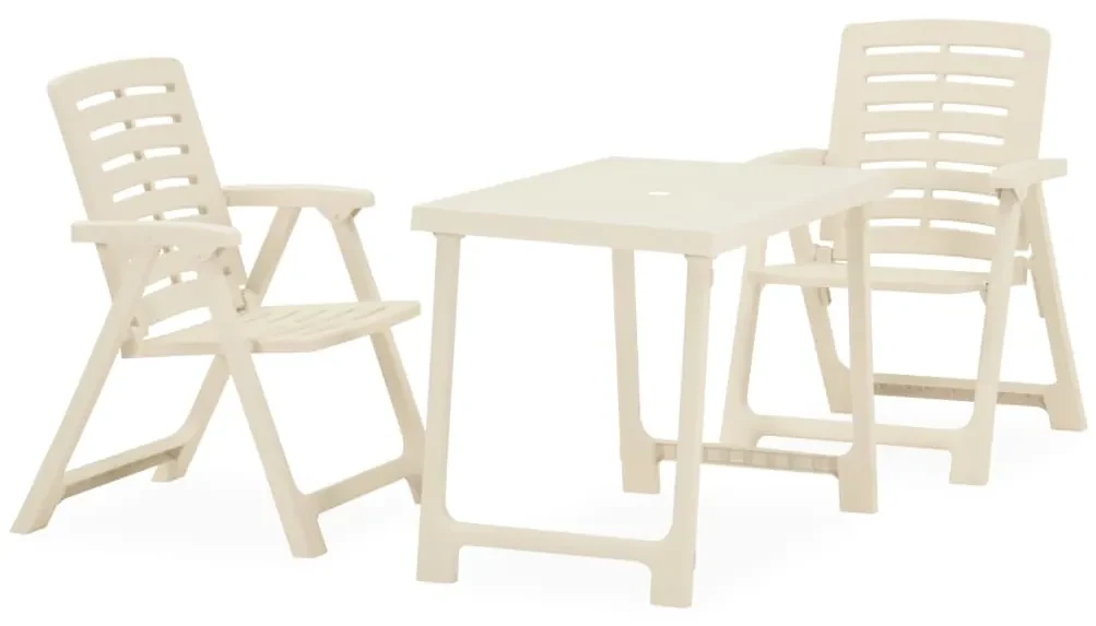 315833 vidaXL Set mobilier de bistro pliabil, 3 piese, alb, plastic