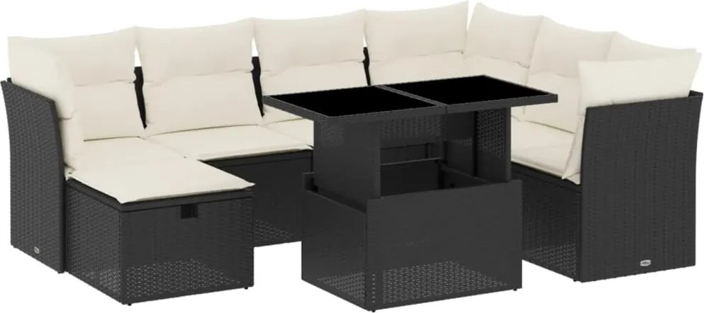 vidaXL Set mobilier de grădină cu perne, 8 piese, negru, poliratan
