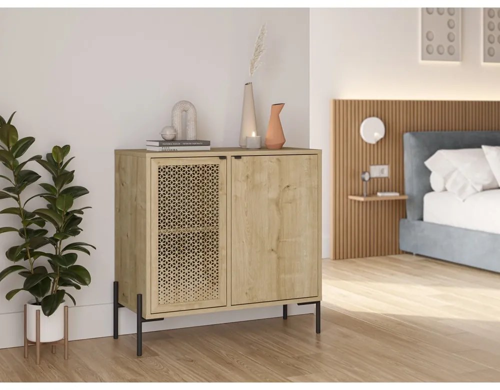 Comodă în culoare naturală joasă cu aspect de lemn de stejar 80x80 cm Inca – Marckeric