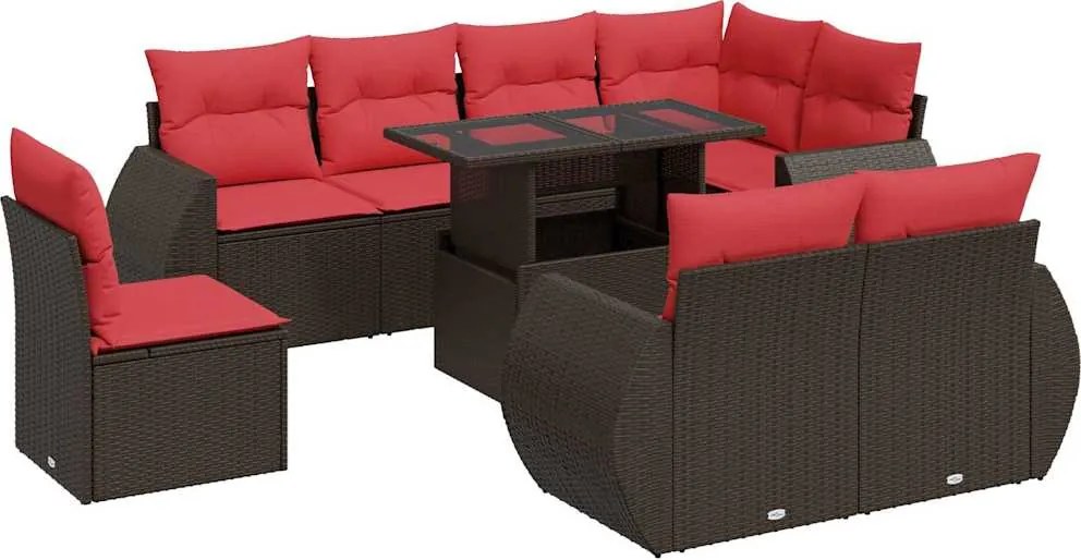 vidaXL Set canapele de grădină cu perne, 9 piese, maro, poliratan