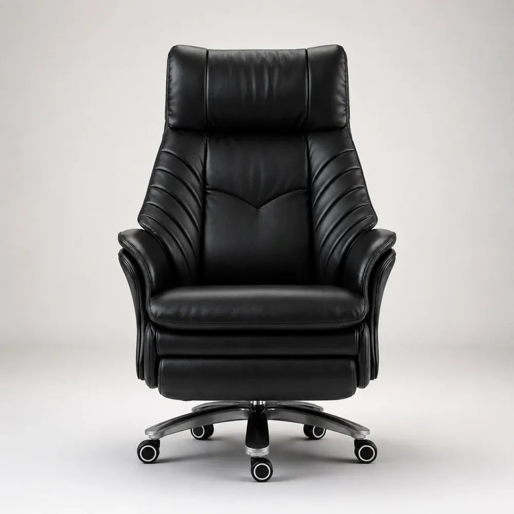 Prestige Executive AeroComfort P212 – Scaun Executiv Premium din Piele Naturală, Reclinabil Electric, Încălzire, Ventilație și Masaj Airbag, Suport pentru Picioare, 150 kg, Negru
