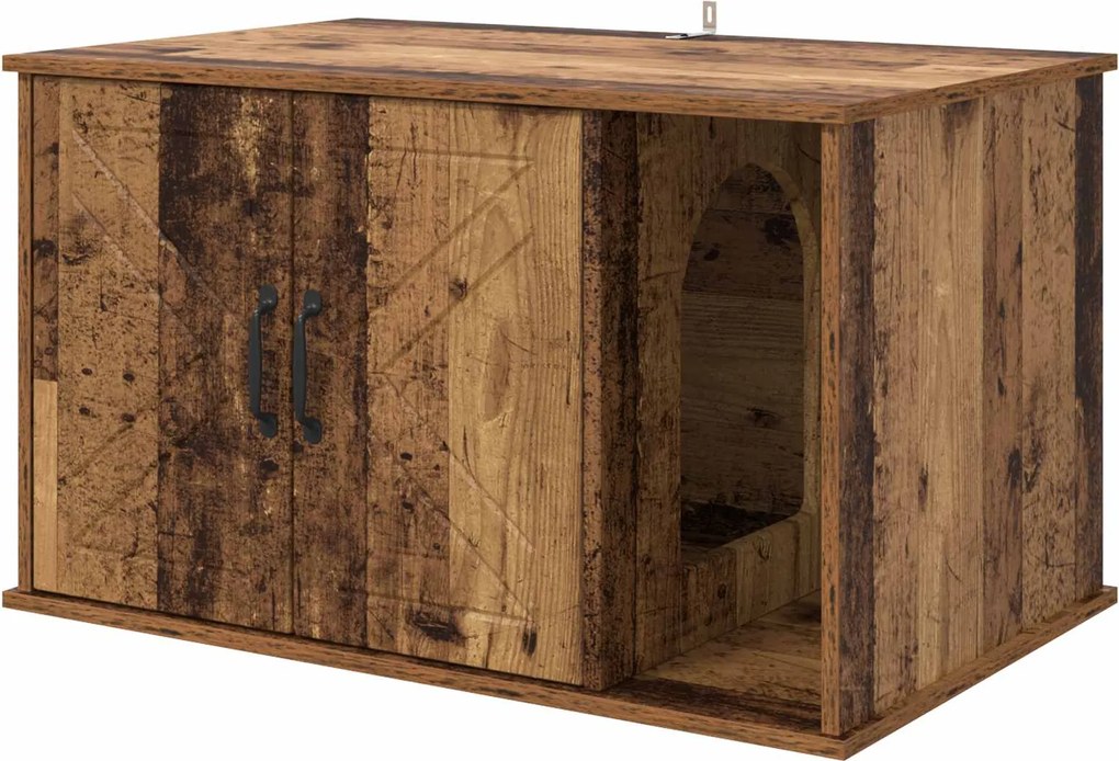 vidaXL Casa pentru pisici Lemn vechi 85 x 55 x 50 cm Lemn compozit