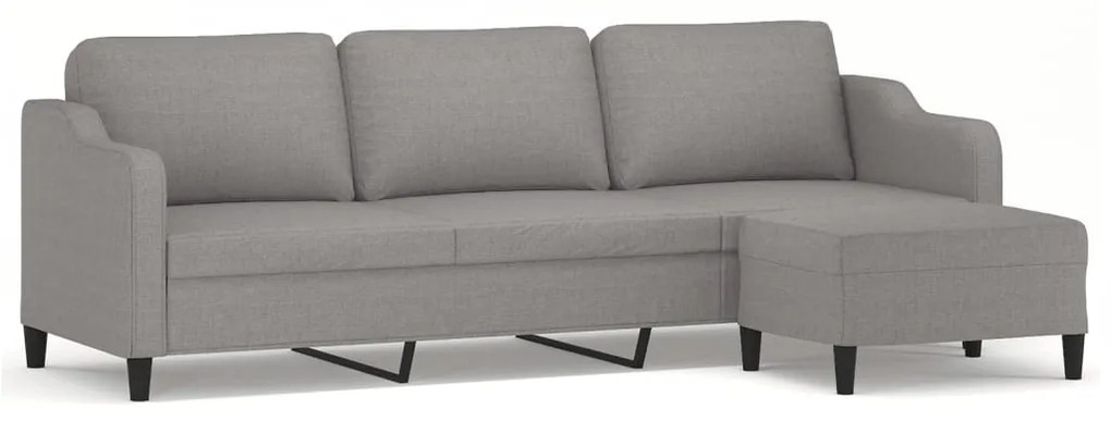 3153519 vidaXL Canapea cu 3 locuri și taburet, gri deschis, 210 cm, textil