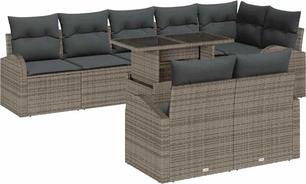 vidaXL Set de canapele pentru grădină 9 pcs Gri Rattan poli