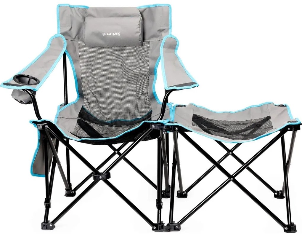 Masă pliabilă de drumeție + scaun gri/albastru