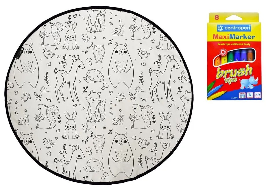 Set covor și markere pentru textile Butter Kings Field Full of Animals, ø 130 cm