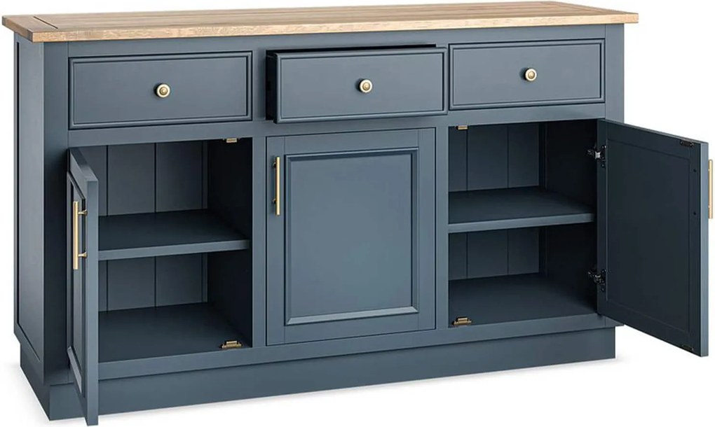 Comodă lemn masiv natur Richmond Albastru/ 140 cm x 45 cm x 81 cm