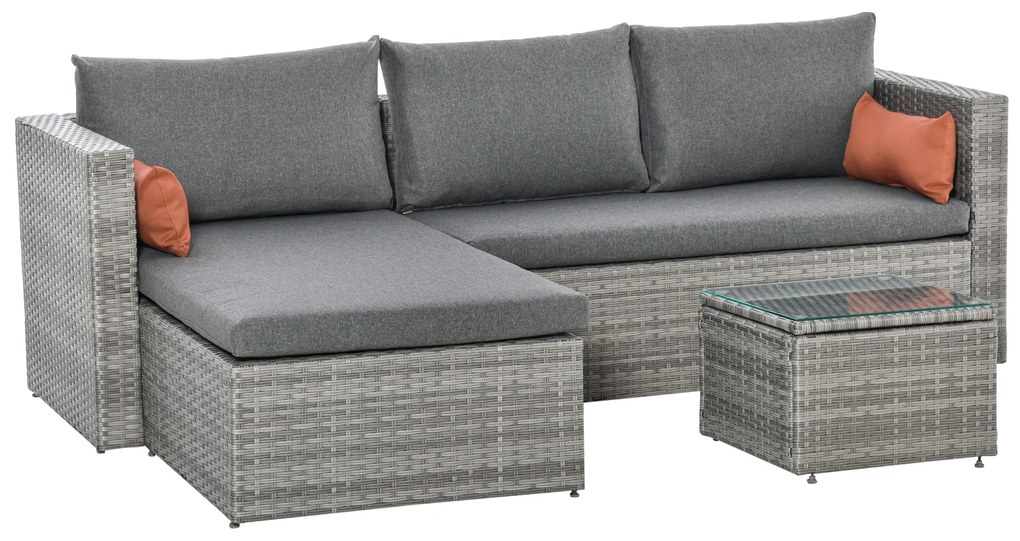 Set de mobilier de gradina Outsunny 3 piese Rattan PE, gri | Aosom Romania