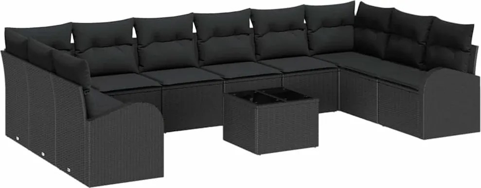 vidaXL Set de canapele pentru grădină cu pernă 11 pcs Negru poliratan