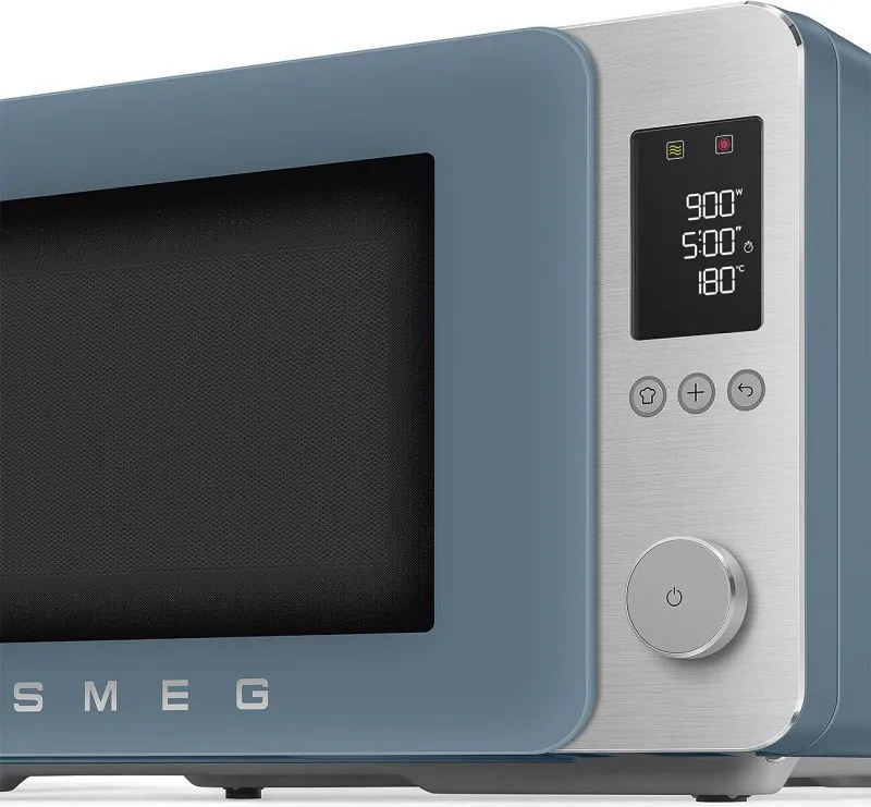 Cuptor cu microunde combinat cu aer cald SMEG Collezione MOC02SBMEU, 900 W, 27 l, 25 de programe, închidere lentă, setări personalizate, albastru