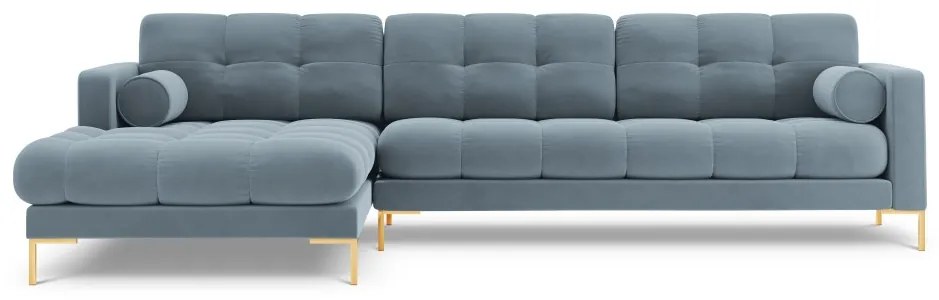 Colțar tapițat Bali, Albastru deschis/5 locuri/picioare gold/partea stângă/ L293 x l185 x h75