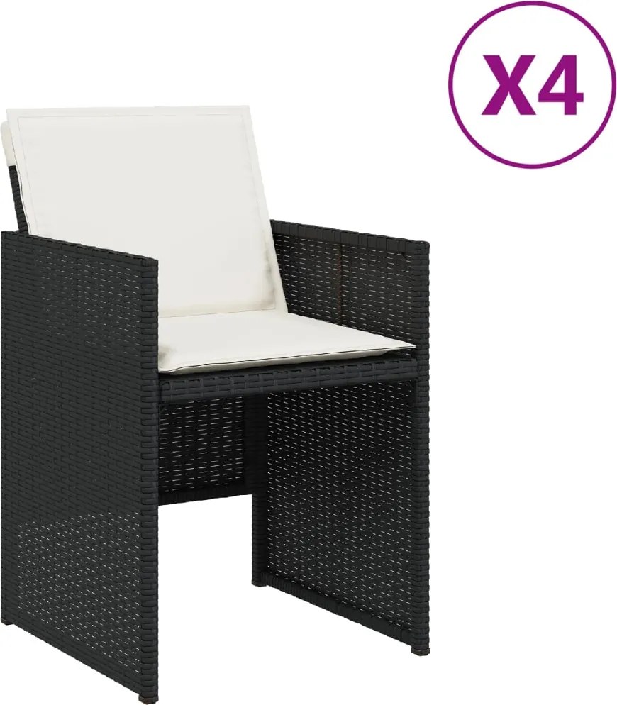 vidaXL Scaune de grădină cu perne, 4 buc., negru, poliratan