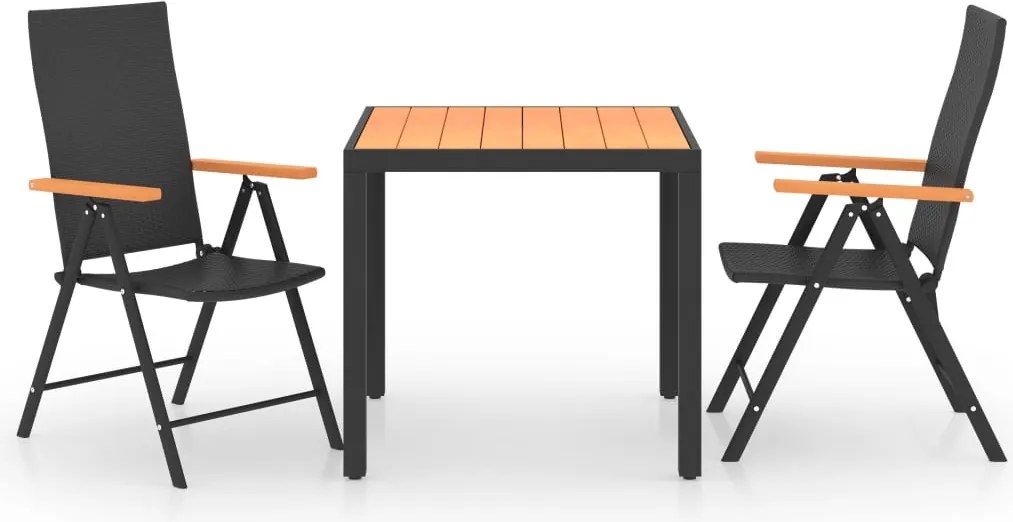 vidaXL Set mobilier de grădină, 3 piese, negru și maro
