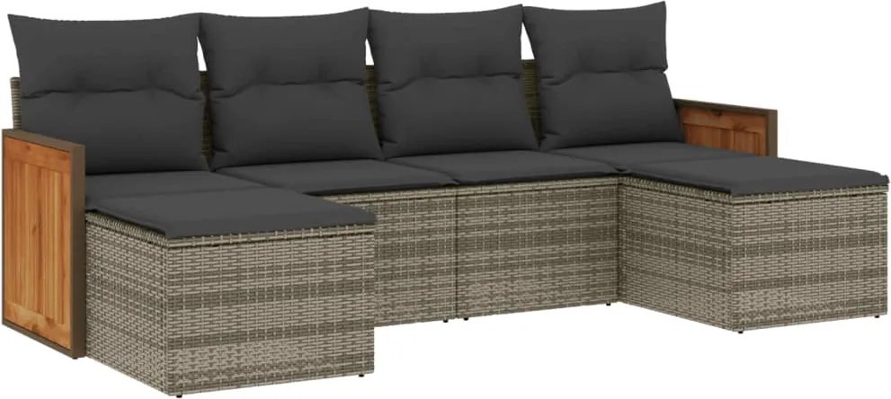 vidaXL Set mobilier grădină cu perne, 6 piese, gri, poliratan