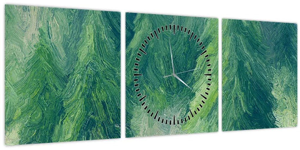 Tablou - Conifere pictate (cu ceas) (90x30 cm)