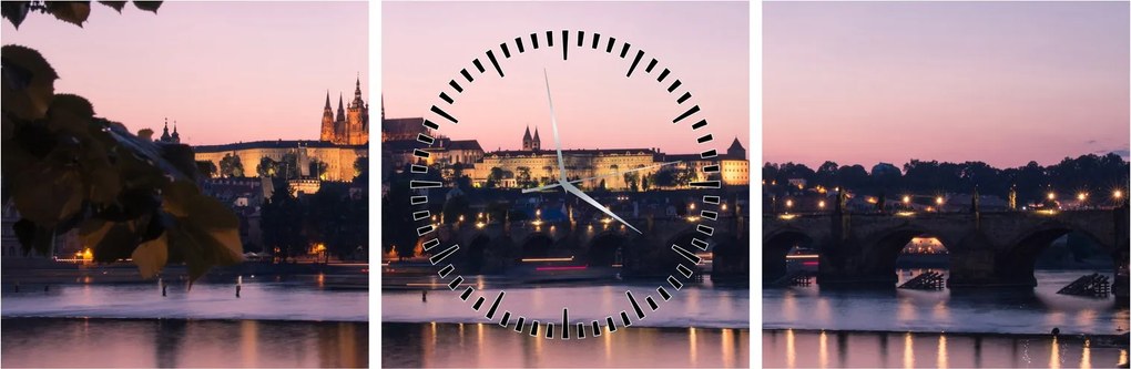 Tablou cu palatul din Praga și Vltava (cu ceas) (90x30 cm)