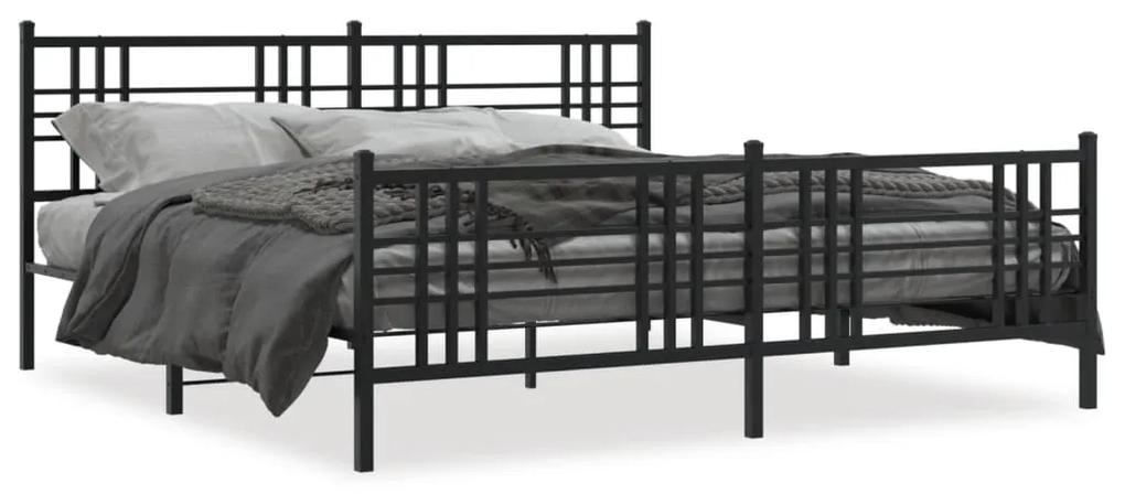 376349 vidaXL Cadru pat metalic cu tăblii de cap/picioare, negru, 200x200 cm