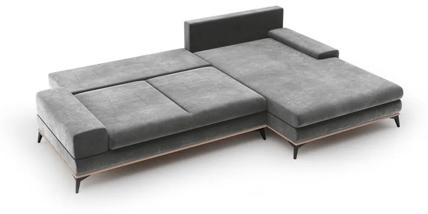 Colțar extensibil cu tapițerie de catifea și șezlong pe partea dreaptă Windsor & Co Sofas Astre, gri