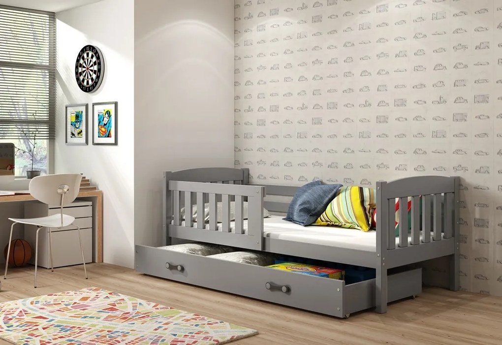 Supermobel Pat pentru copii KUBUS P1 + SD + saltea + somieră GRATIS, 90x200, grafit, grafit