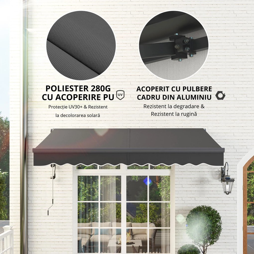 Outsunny Pergolă cu Prindere Fără șuruburi cu Manivelă Electrică, Ajustabilă în Înălțime, Pergolă cu Brațe Articulate 300 cm Lățime Gri Închis | Aosom Romania