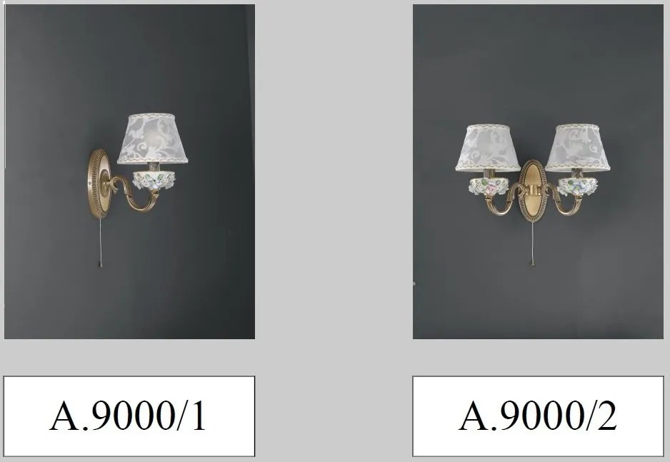Aplica de perete design italian cu 2 brate din alama si detalii din portelan 9000