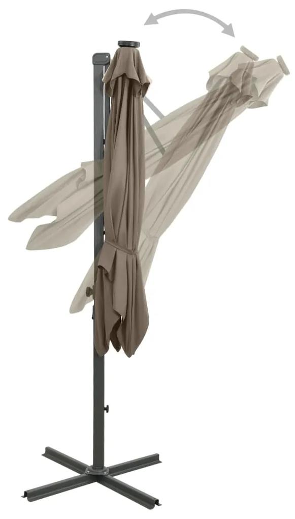 Umbrela suspendata cu stalp si LED-uri, gri taupe, 250 cm Gri taupe, 250 cm