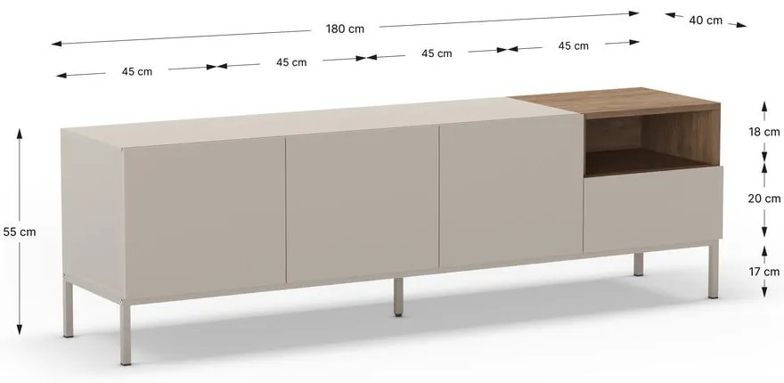 Comodă TV crem 180x55 cm Cailin – Marckeric