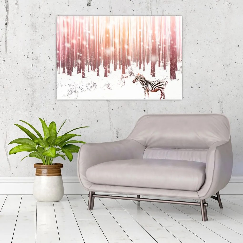 Tablou - Zebra în pădurea înzăpezită (90x60 cm)