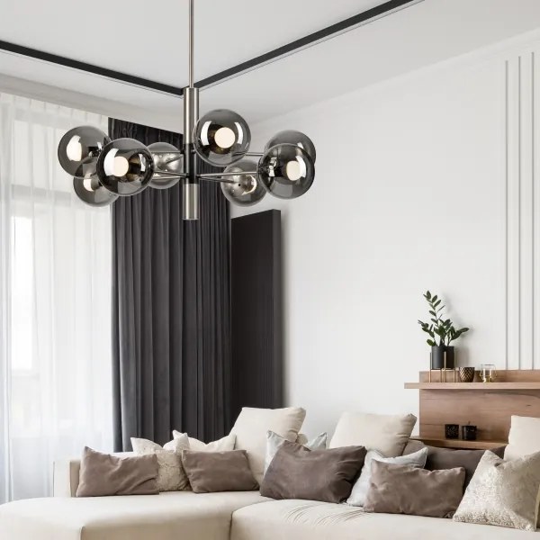 Lustră pe tijă ROLLO 8xE14/5W/230V crom mat/fumuriu