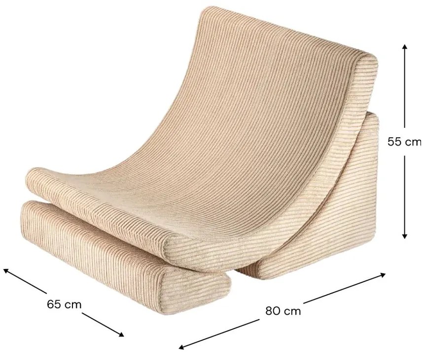 Fotoliu de copii maro deschis cu tapițerie din catifea reiată Moon – Wigiwama