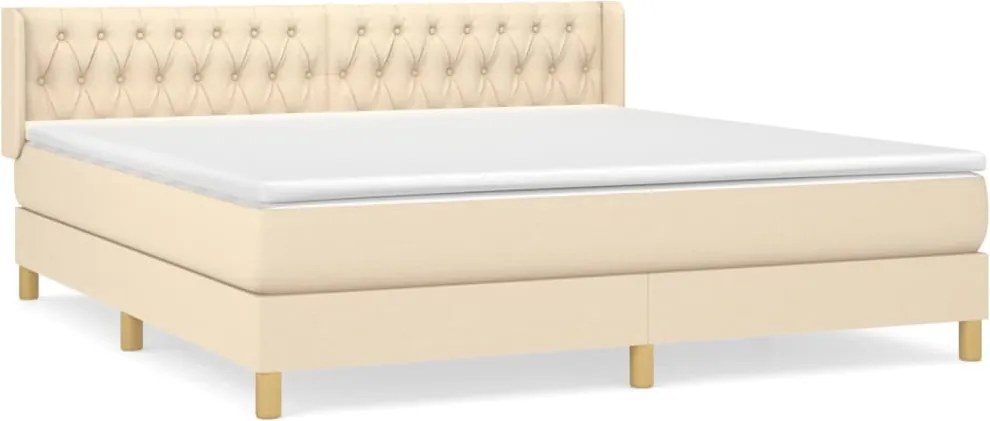 vidaXL Pat continental cu saltea, crem, 180x200 cm, textil