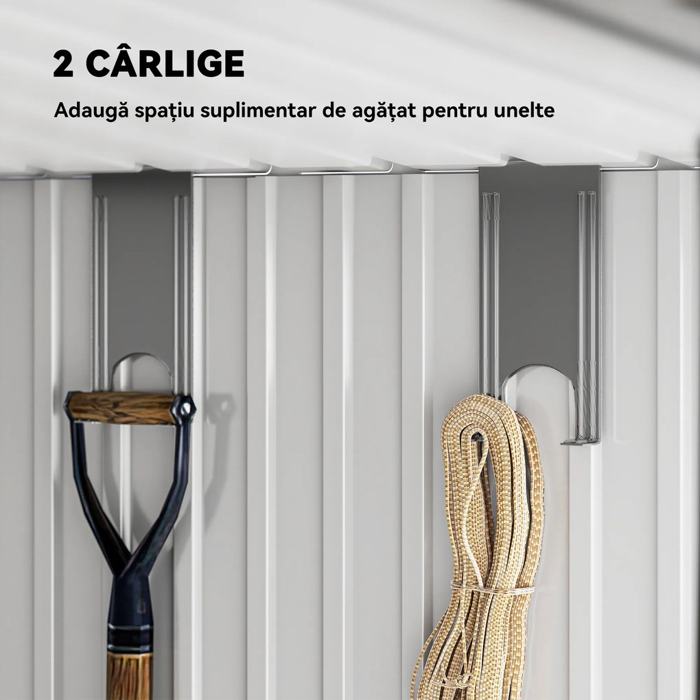 Outsunny Căsuță de Grădină 6.5 x 4FT din Metal Galvanizat cu Fundație, Magazin cu Uși Duble Culisante și 2 Guri de Aerisire, Gri | Aosom Romania
