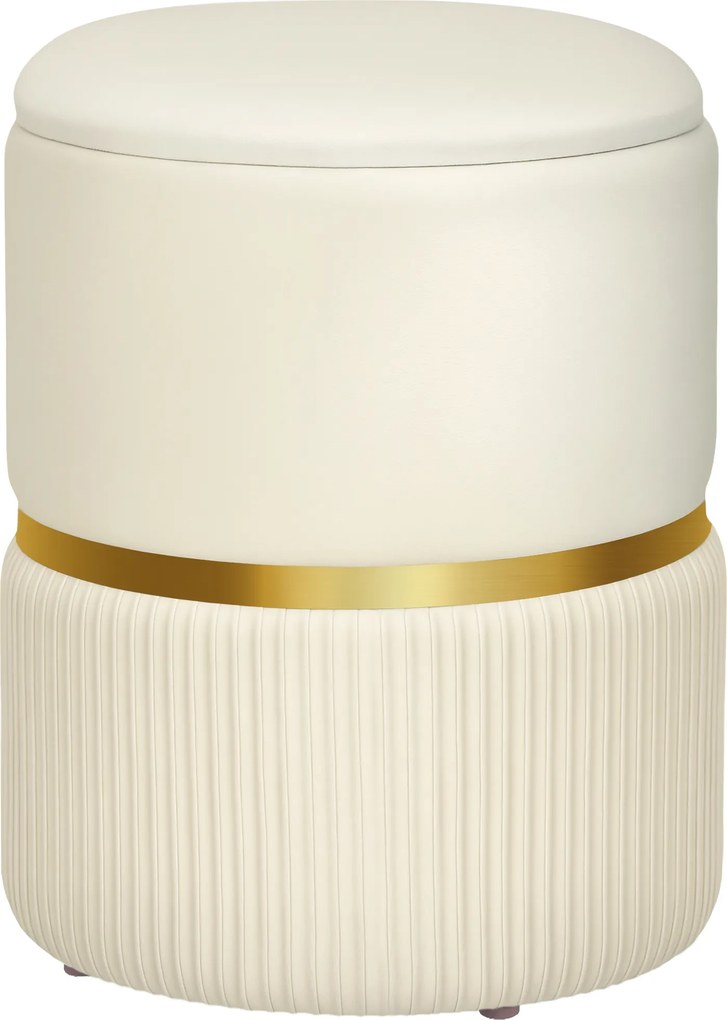 HOMCOM Pouf taburet suport pentru picioare cutie de depozitare din catifea canaletată 36 x 36 x 44 cm pentru living dormitor bej | Aosom Romania