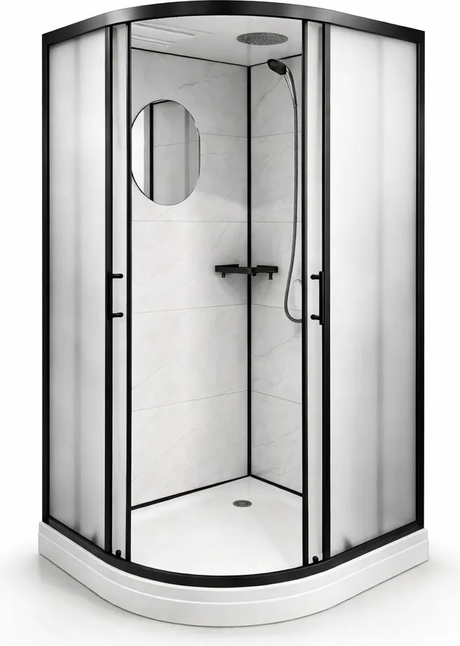 Cabina de dus semirotunda Paris-90, dimensiune 90×90 cm, panouri compozit cu aspect de faianta