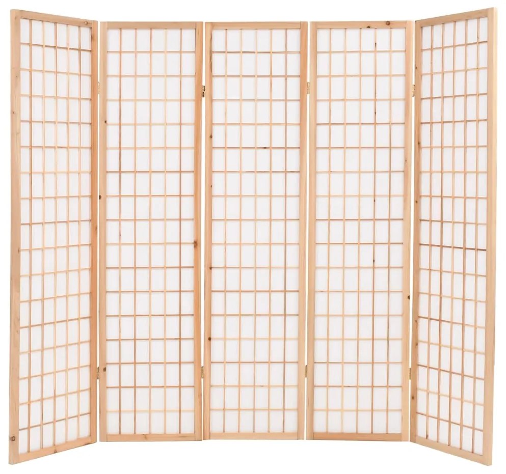 245903 vidaXL Paravan pliabil cu 5 panouri, stil japonez, 200x170 cm, Natural