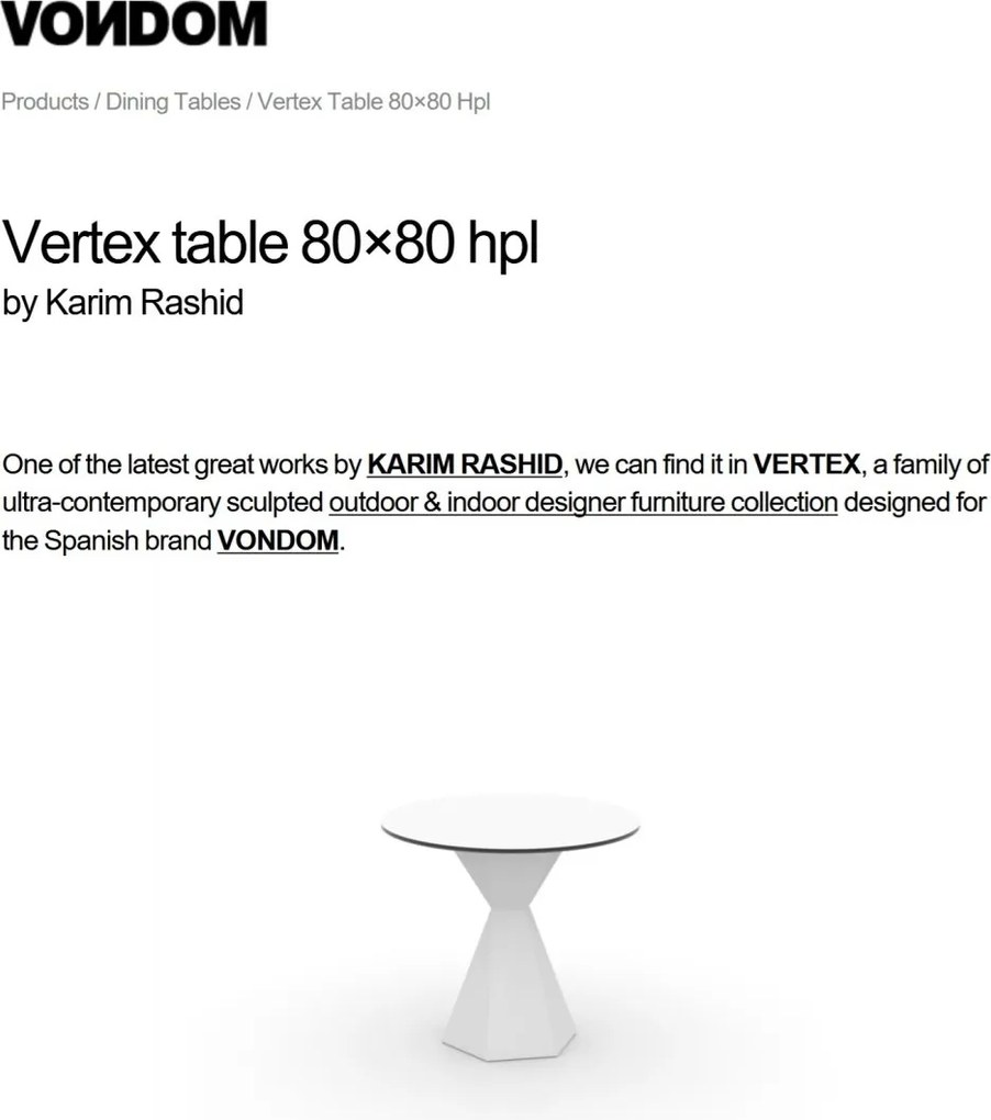 Masa de exterior / interior design modern premium VERTEX 80cm