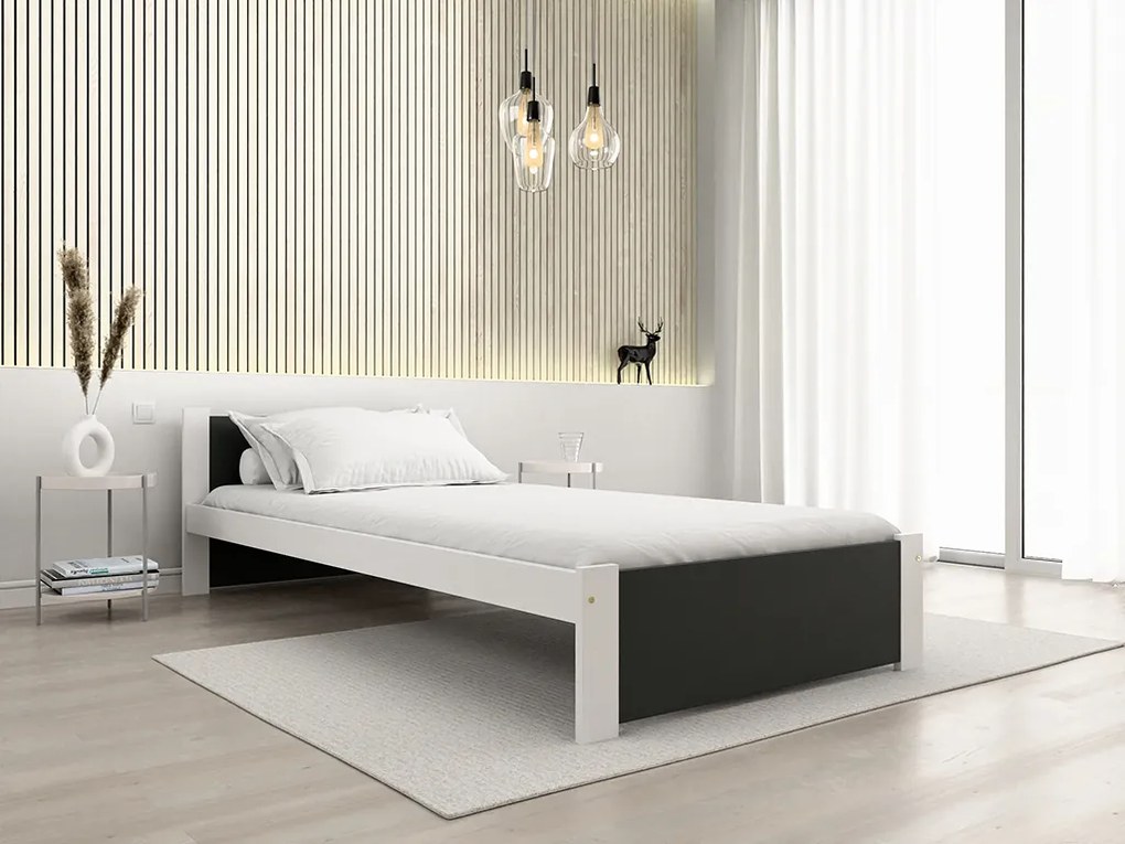 Pat de o persoana IKAROS 90 x 200 cm, antracit/alb Saltele: Cu saltele Sommera 18 cm, Somiera pat: Cu lamele curbate