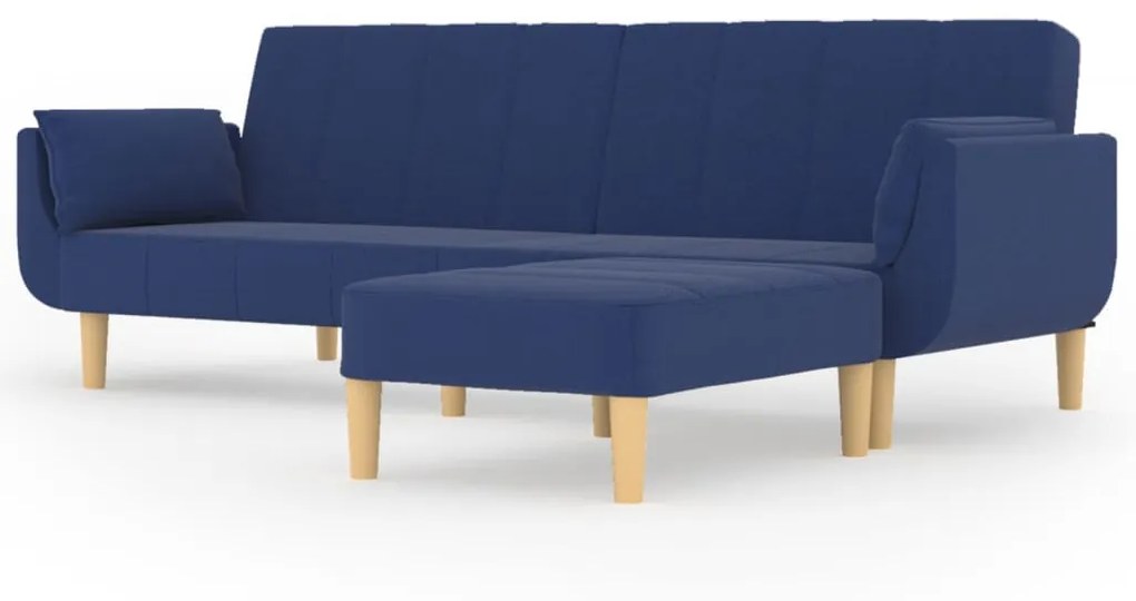 3081779 vidaXL Canapea extensibilă 2 locuri,taburet&2 perne,textil,albastru