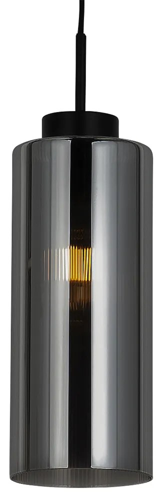 Lampă suspendată Art Deco neagră cu sticlă fumurie - Laura