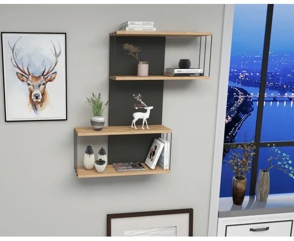 Raft de perete DESTAN 96 x 65 cm, antracit/maro