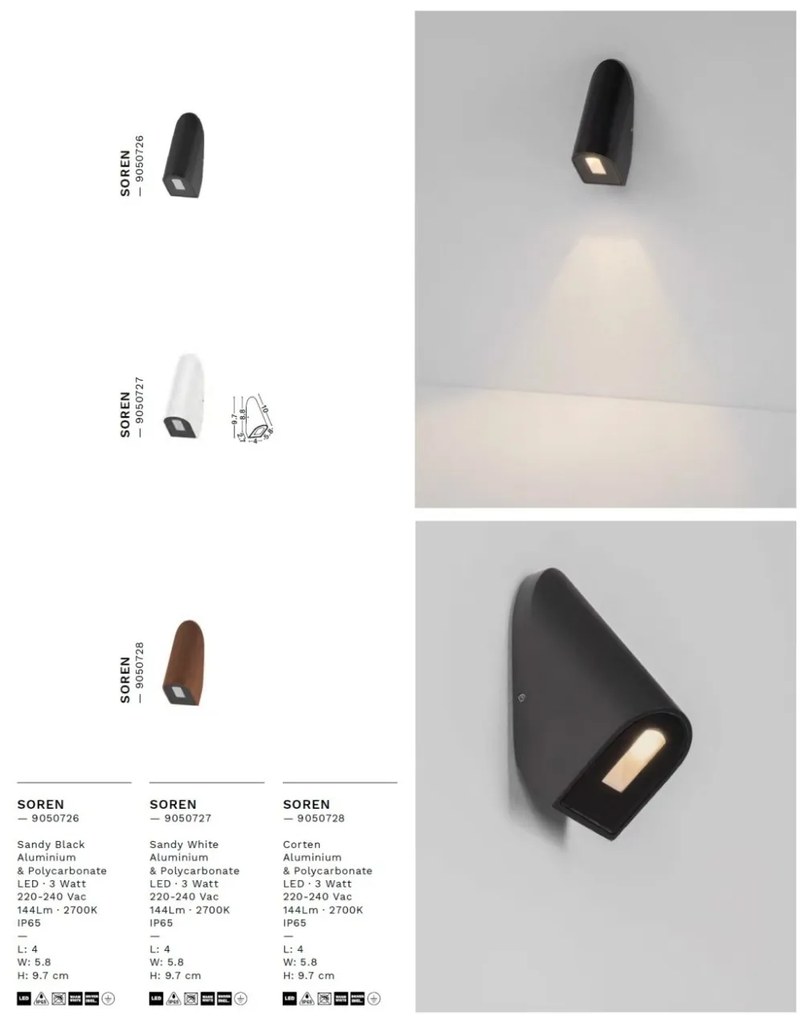 Spot LED aplicat iluminat scari exterior SOREN alb IP65