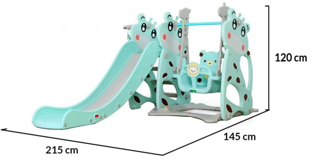 Tobogan 3 in 1 Pentru Copii NOVOKIDS Giraffe Playground, Cu Leagan, Pentru Interior si Exterior, 187 centimetri panta alunecare, Max 40 Kg, Cos de