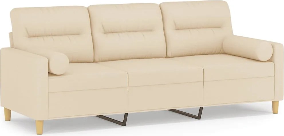 vidaXL Canapea cu 3 locuri cu pernuțe, crem, 180 cm, textil