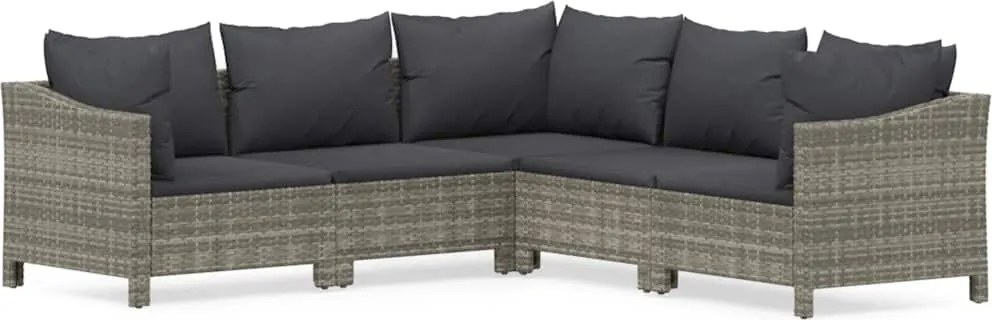 vidaXL Set mobilier de grădină cu perne, 5 piese, gri, poliratan