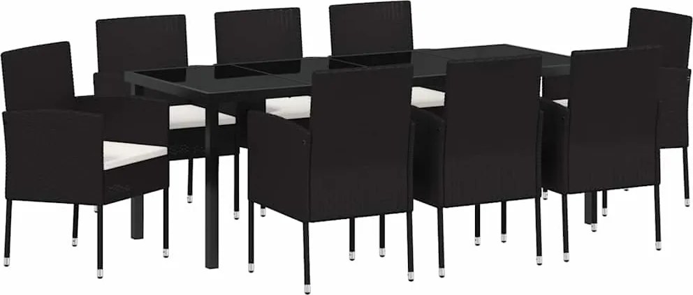 vidaXL Set de masă pentru grădină cu pernă 9 pcs Negru poliratan