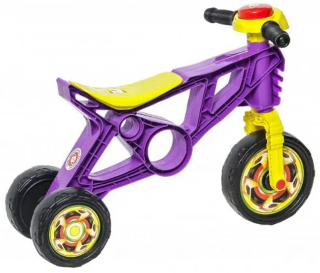 Motocicleta cu functie de trotineta fara pedale pentru copii NOVOKIDS™ EVO Balance Bike, Cu claxon, Maxim 30 Kg, 3 roti, Stabilitate mare, Mov