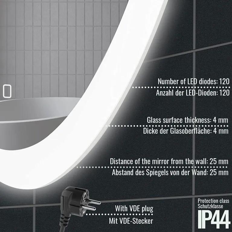 AQUAMARIN Oglindă cu LED pentru baie, rotundă, 60 cm