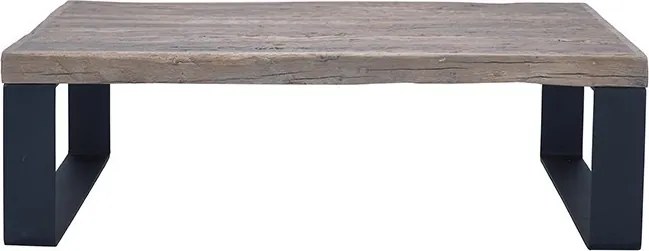 Măsuță de cafea pătrată din lemn de stejar și metal, natur și negru, cu blat gros și picioare tip sanie, 37 x 127 x 127 cm, „Alpha”
