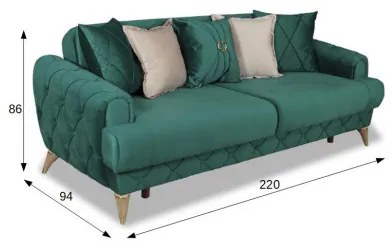 Canapea Extensibila Glamour Cu 3 Locuri, Verde, 220 X 94 X 86 Cm
